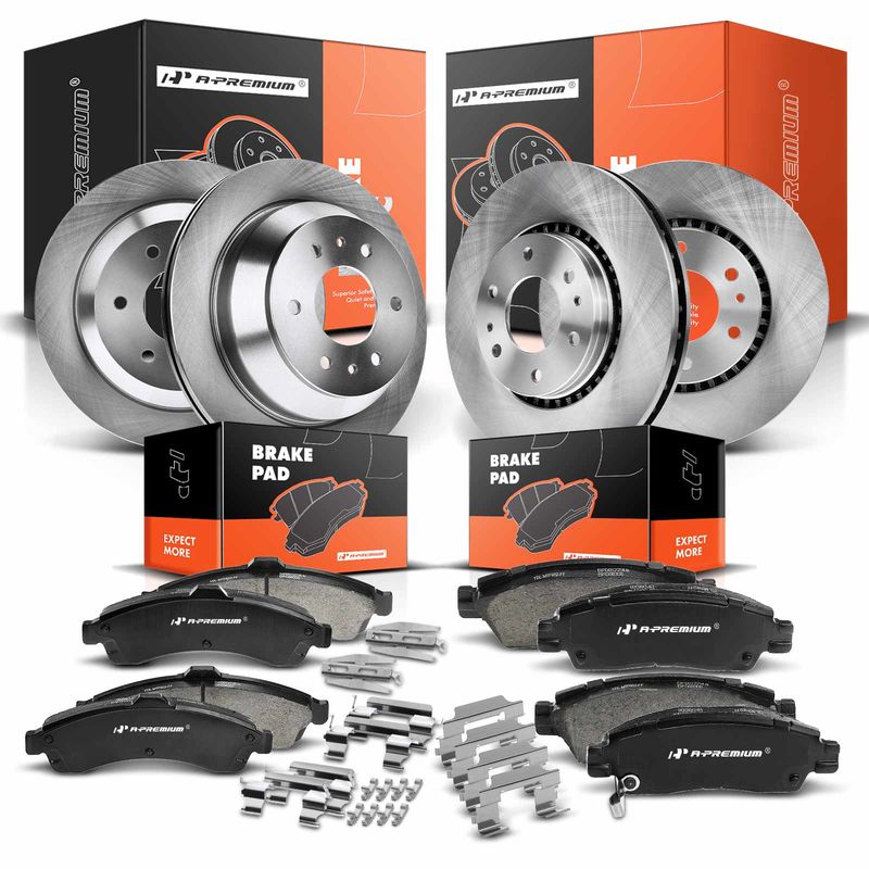 Front & Rear Disc Brake Rotors & Ceramic Brake Pads for Chevy Trailblazer Buick