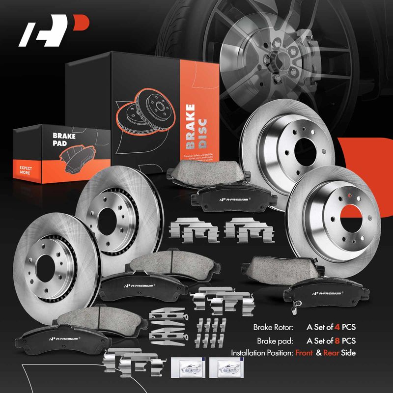 Front & Rear Disc Brake Rotors & Ceramic Brake Pads for Chevy Trailblazer Buick