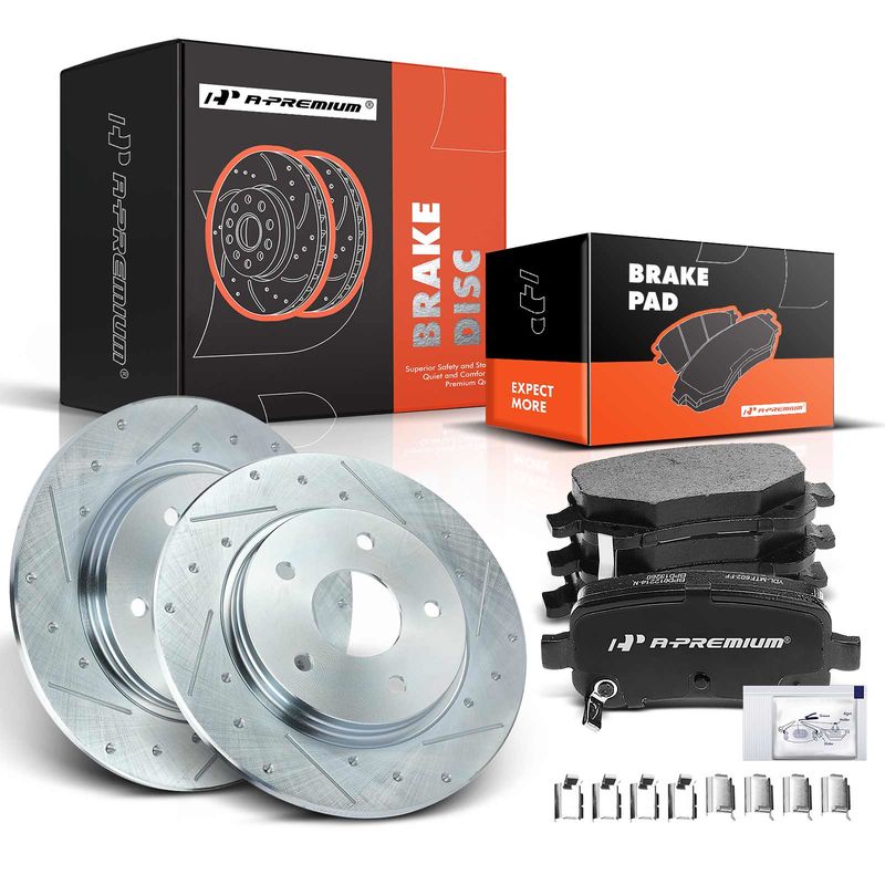Rear Drilled Rotors & Ceramic Brake Pads for Chrysler Town & Country Dodge VW