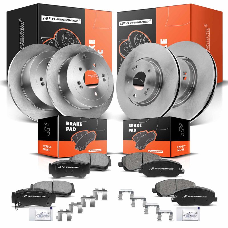 Front & Rear Disc Brake Rotors & Ceramic Brake Pads for Hyundai Santa Fe 07-09