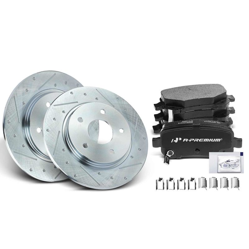 Rear Drilled Rotors & Ceramic Brake Pads for Chrysler Town & Country Dodge VW