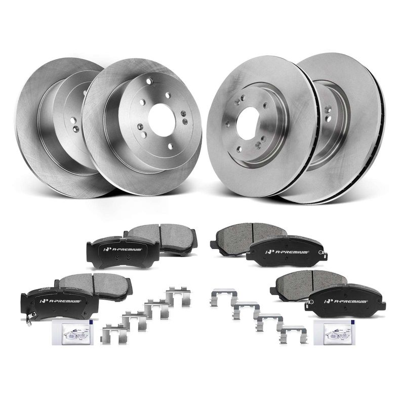 Front & Rear Disc Brake Rotors & Ceramic Brake Pads for Hyundai Santa Fe 07-09