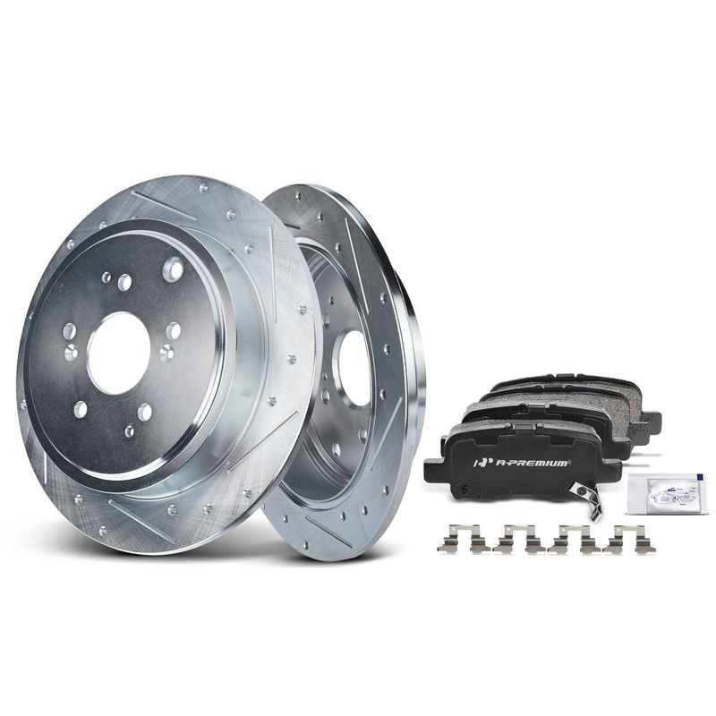 Rear Drilled Rotors & Ceramic Brake Pads for Acura MDX 2001-2006 Honda Pilot
