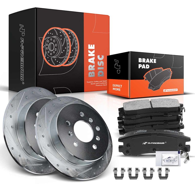 Rear Drilled Rotors & Ceramic Brake Pads for Chevy Impala 06-10 Buick LaCrosse