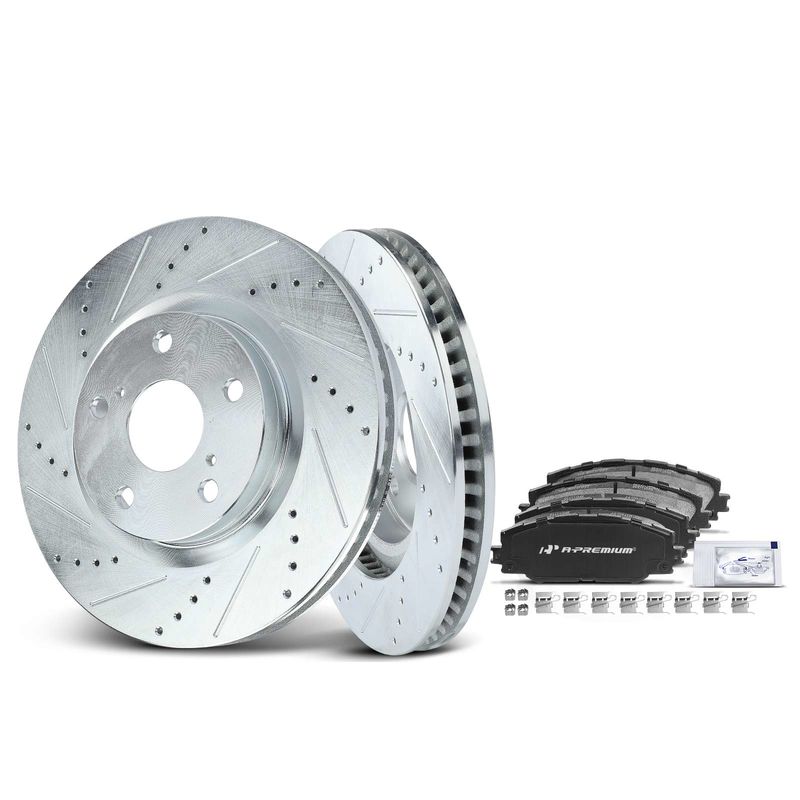 Front Drilled Rotors & Ceramic Brake Pads for Toyota RAV4 Matrix Pontiac Vibe