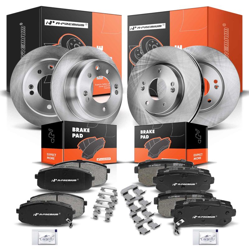 Front & Rear Disc Brake Rotors & Ceramic Brake Pads for Hyundai Elantra 11-12