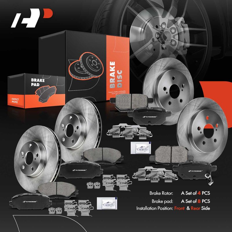 Front & Rear Disc Brake Rotors & Ceramic Brake Pads for Pontiac Vibe Toyota