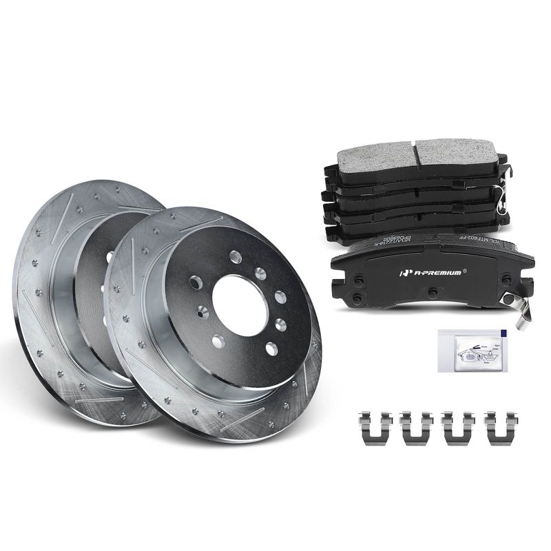 Rear Drilled Rotors & Ceramic Brake Pads for Chevy Impala 06-10 Buick LaCrosse