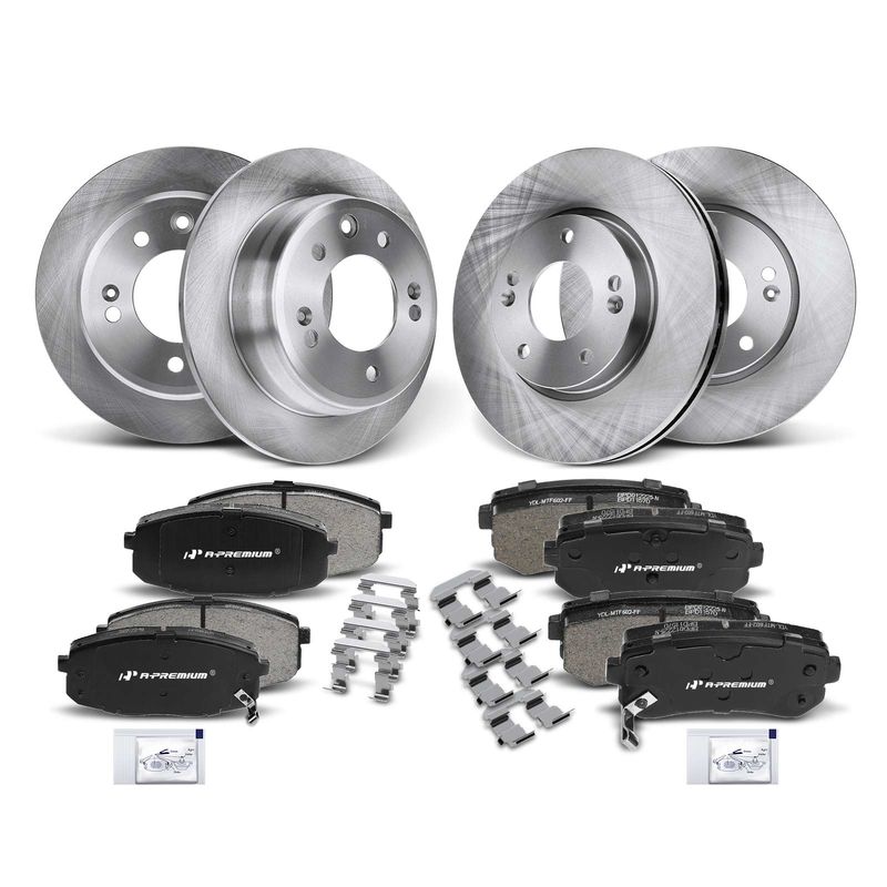 Front & Rear Disc Brake Rotors & Ceramic Brake Pads for Hyundai Elantra 11-12