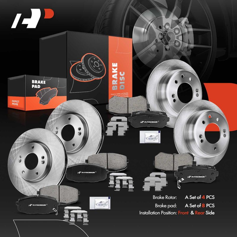 Front & Rear Disc Brake Rotors & Ceramic Brake Pads for Hyundai Elantra 11-12
