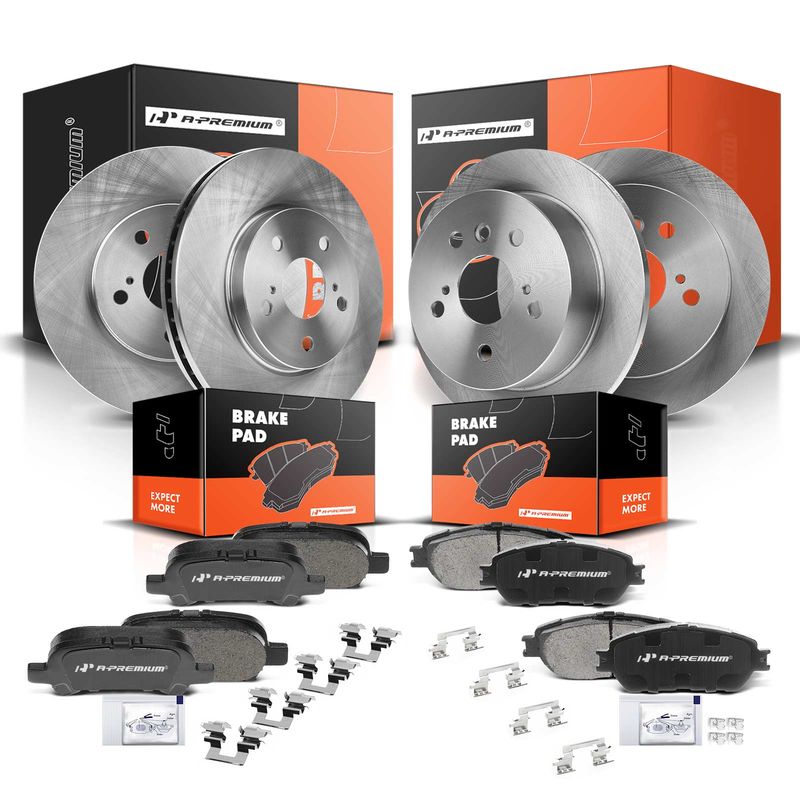 Front & Rear Disc Brake Rotors & Ceramic Brake Pads for Toyota Avalon Solara