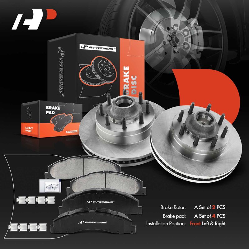 Front Disc Brake Rotors & Ceramic Brake Pads for Ford E-150 E-350 Super Duty