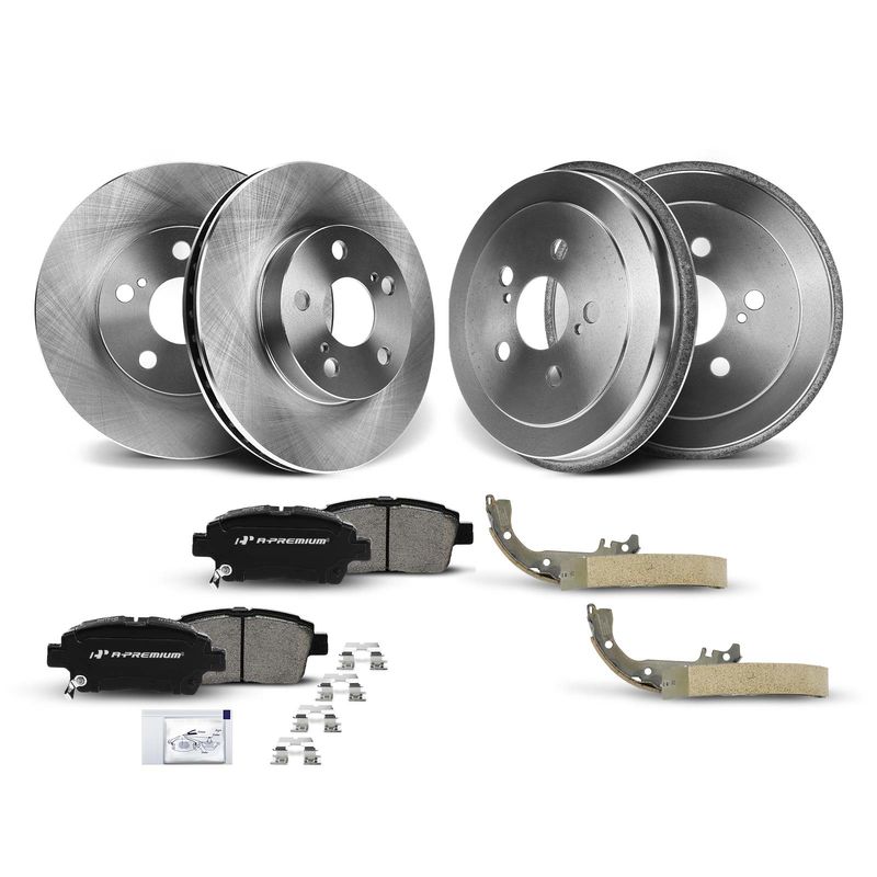 Front Brake Rotor & Brake Pad and Rear Brake Drum & Brake Shoe for Toyota Prius