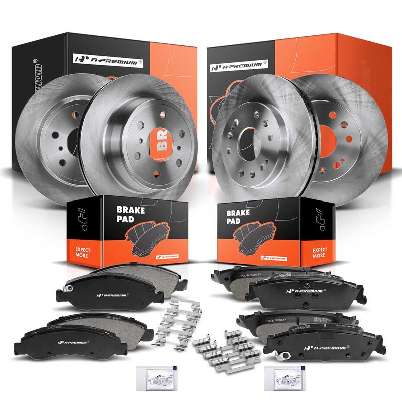 Front & Rear Disc Brake Rotors & Ceramic Brake Pads for Chevy Silverado 1500
