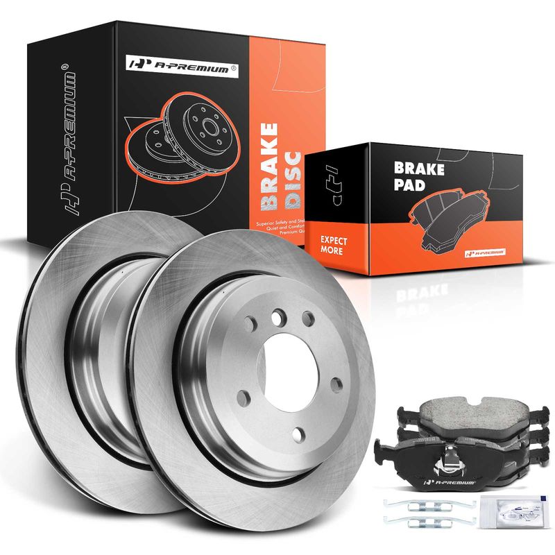 Rear Disc Brake Rotors & Ceramic Brake Pads for BMW 325xi 01-05 E46 L6 2.5L AWD