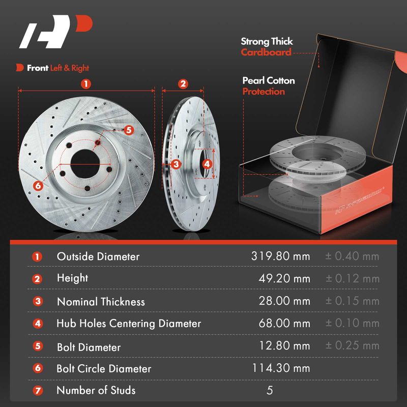 Front Drilled Rotors & Ceramic Brake Pads for Nissan Maxima 09-14 16-19 319.8mm