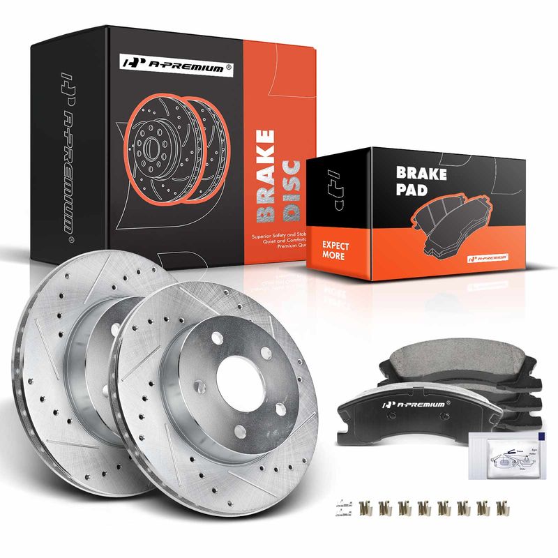 Front Drilled Rotors & Ceramic Brake Pads for Jeep Grand Cherokee 1999-2004