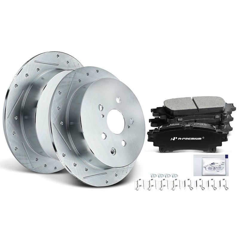 Rear Drilled Rotors & Ceramic Brake Pads for Lexus RX350 Toyota Highlander Sienna