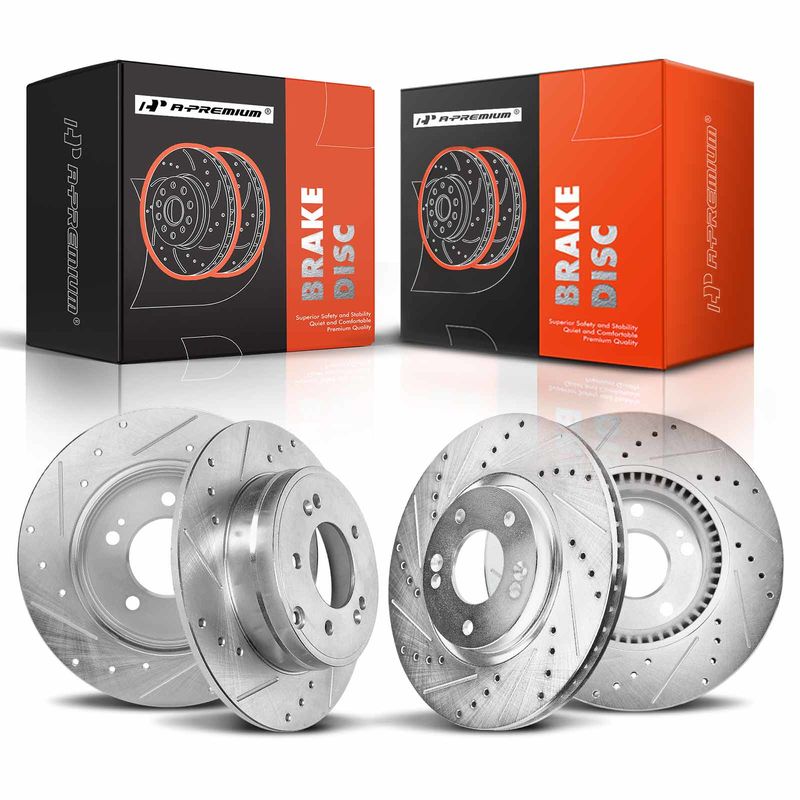Front & Rear Drilled Brake Rotors for Hyundai Sonata 06-16 Kia Optima 11-15