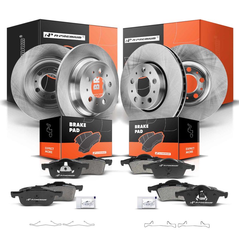 Front & Rear Disc Brake Rotors & Ceramic Brake Pads for Volvo S60 01-09 S80 XC70
