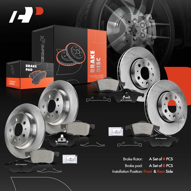 Front & Rear Disc Brake Rotors & Ceramic Brake Pads for Volvo S60 01-09 S80 XC70
