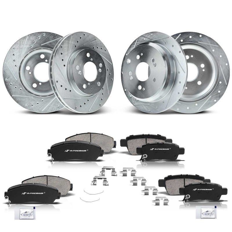 Front & Rear Drilled Rotors & Ceramic Brake Pads for Honda Odyssey 05-10 3.5L