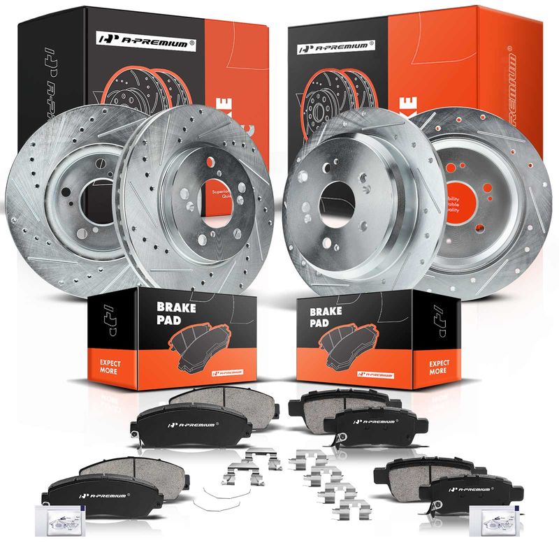 Front & Rear Drilled Rotors & Ceramic Brake Pads for Honda Odyssey 05-10 3.5L