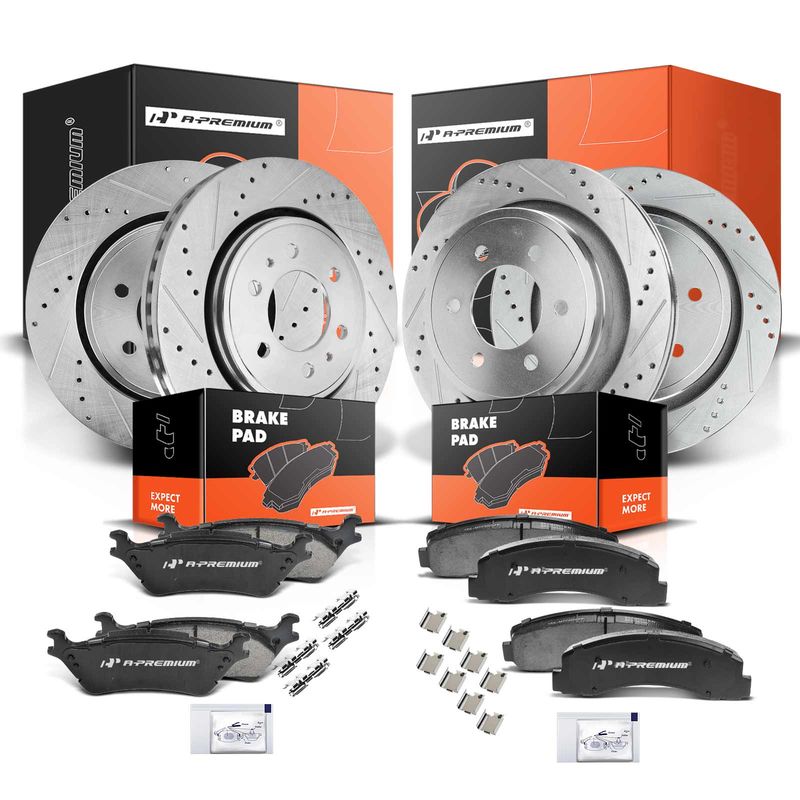 Front & Rear Drilled Rotors & Ceramic Brake Pads for Ford F-150 2012-2020 6-Lug