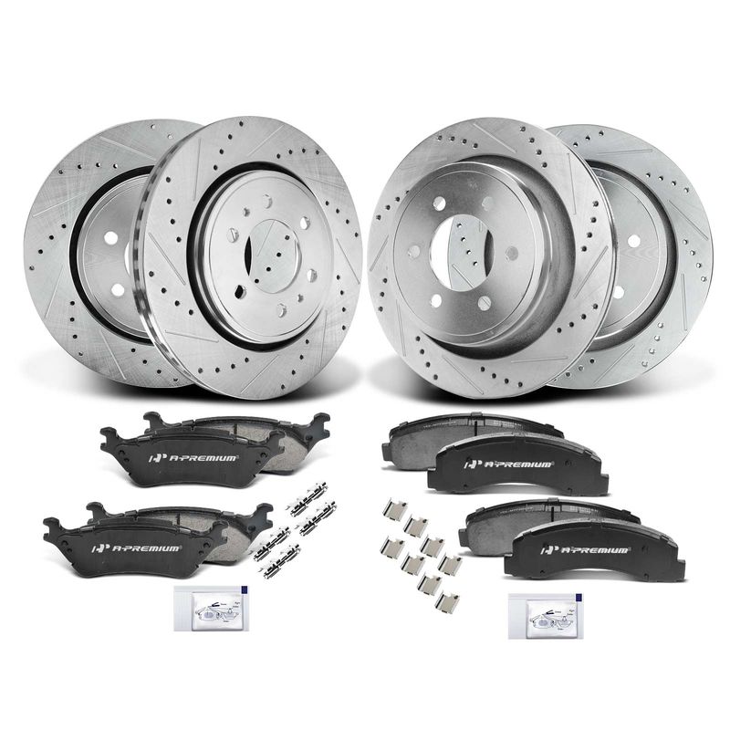 Front & Rear Drilled Rotors & Ceramic Brake Pads for Ford F-150 2012-2020 6-Lug