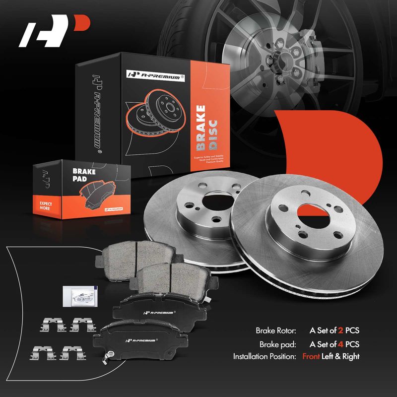 Front Disc Brake Rotors & Ceramic Brake Pads for Toyota Prius 2004-2009