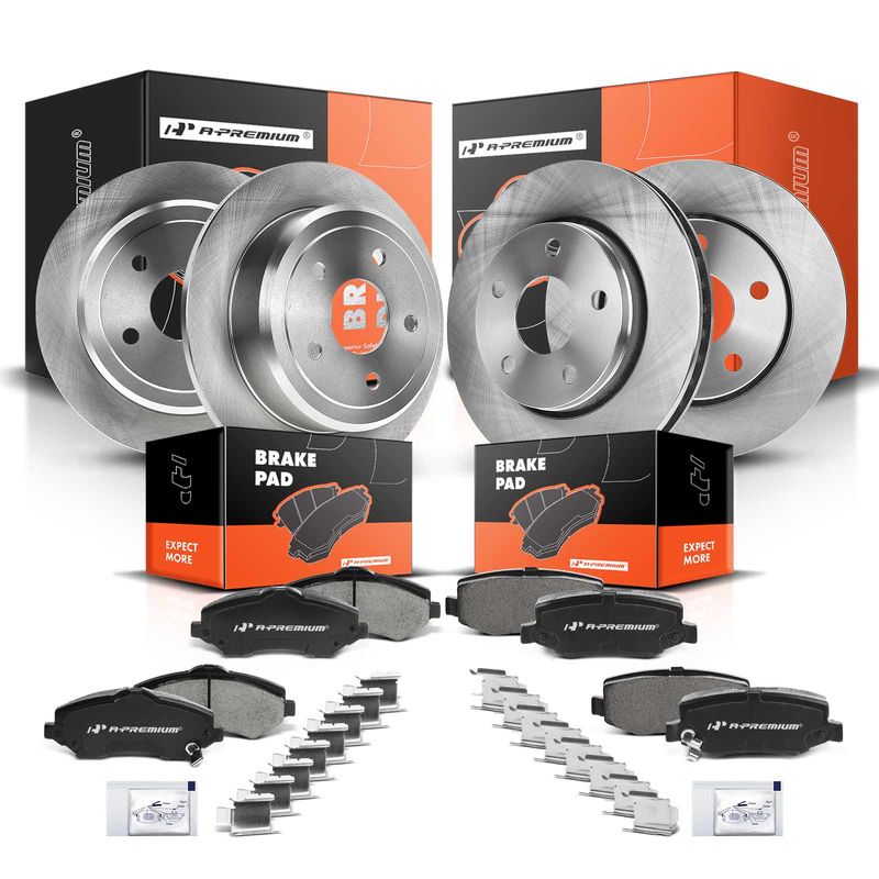 Front & Rear Disc Brake Rotors & Ceramic Brake Pads for Jeep Wrangler 07-17