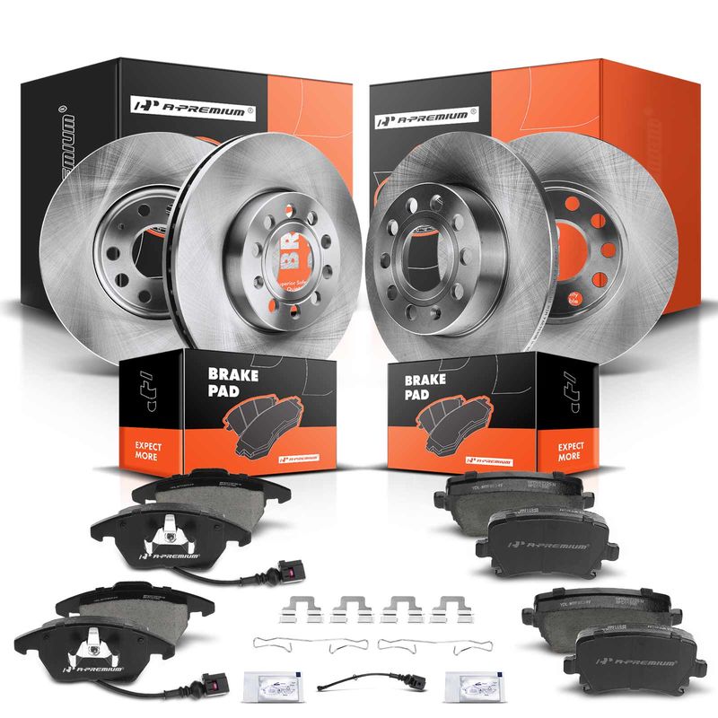 Front & Rear Disc Brake Rotors & Ceramic Brake Pads for Volkswagen Golf Jetta