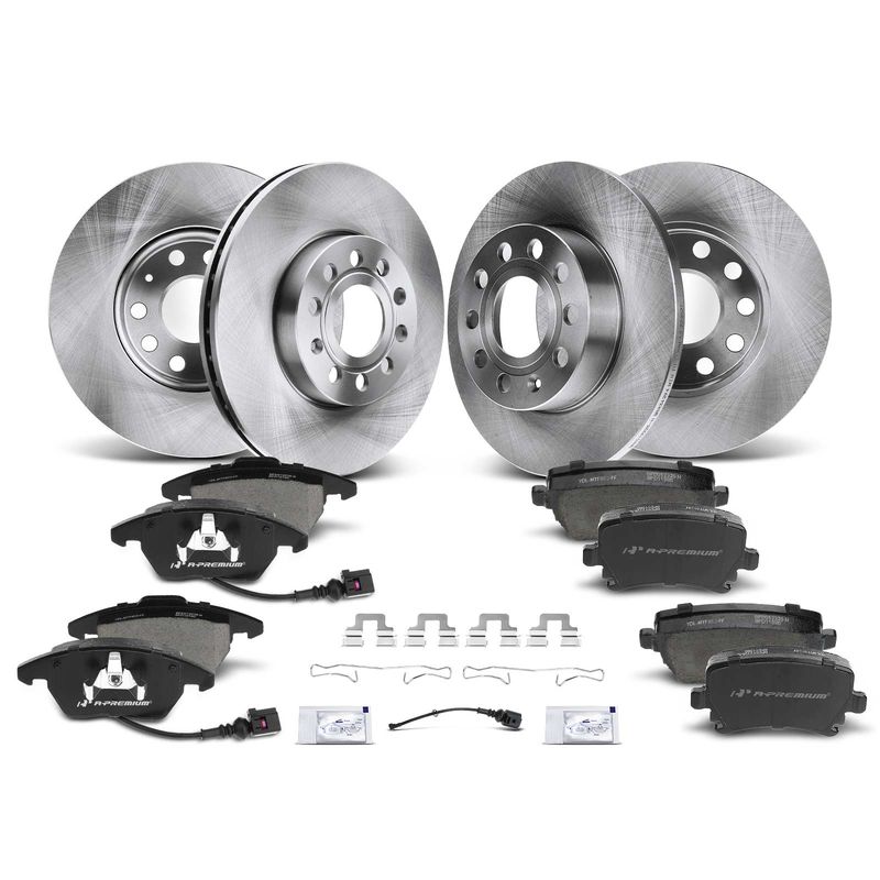 Front & Rear Disc Brake Rotors & Ceramic Brake Pads for Volkswagen Golf Jetta