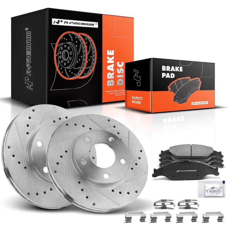 Front Drilled Rotors & Ceramic Brake Pads for Ford Mustang 1999-2004 Base GT