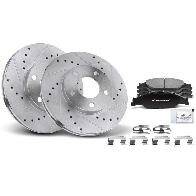 Front Drilled Rotors & Ceramic Brake Pads for Ford Mustang 1999-2004 Base GT