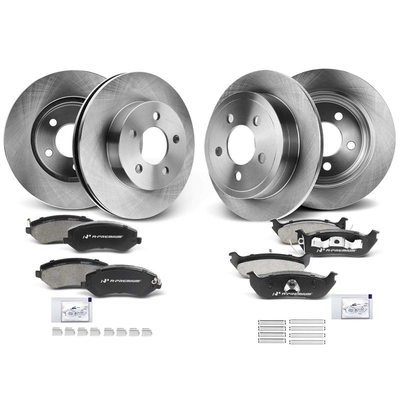 Front & Rear Disc Brake Rotors & Ceramic Brake Pads for Jeep Liberty 2002-2007
