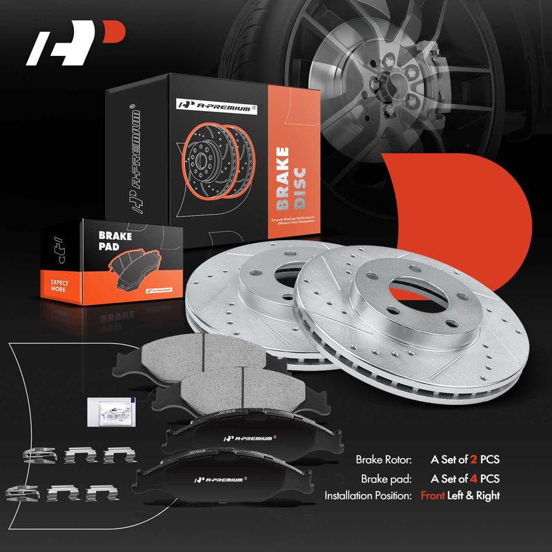 Front Drilled Rotors & Ceramic Brake Pads for Ford Mustang 1999-2004 Base GT