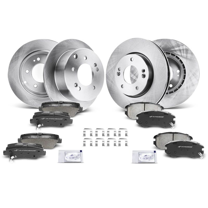 Front & Rear Disc Brake Rotors & Ceramic Brake Pads for Kia Soul 2010-2011 2.0L