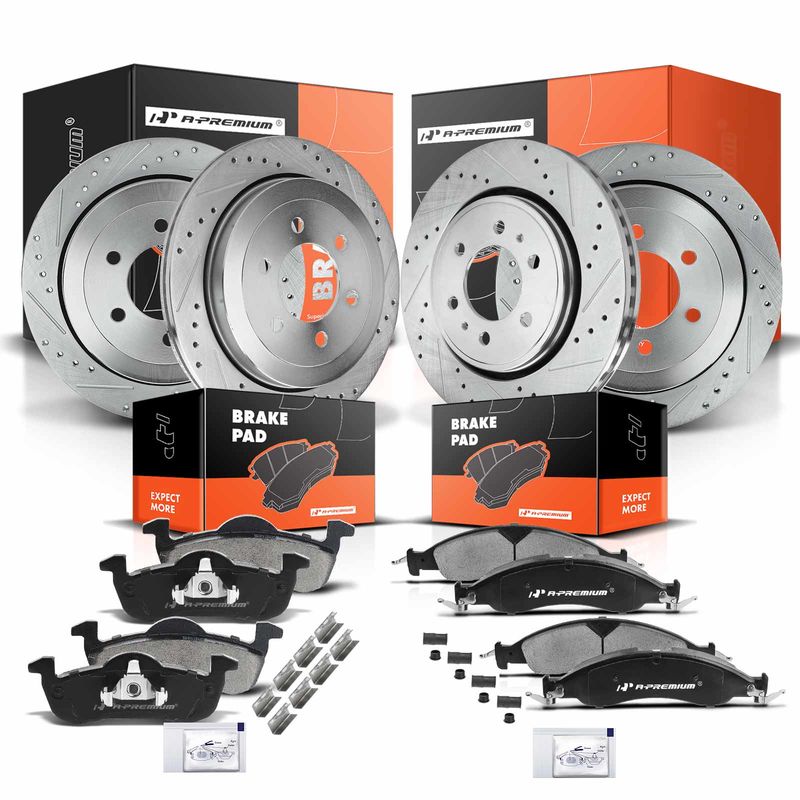 Front & Rear Drilled Rotors & Ceramic Brake Pads for Ford Expedition 07-09