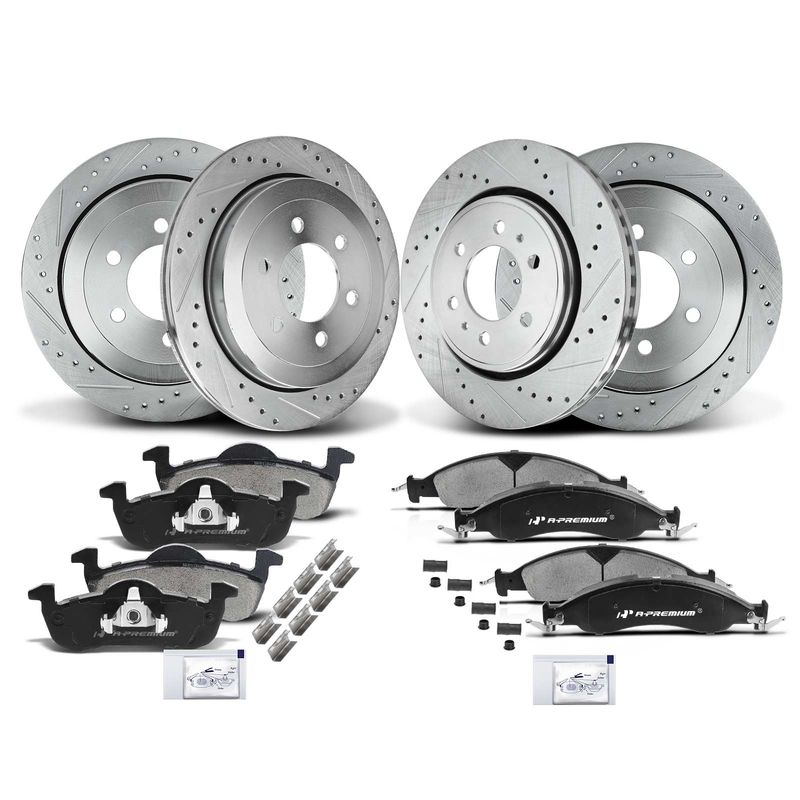 Front & Rear Drilled Rotors & Ceramic Brake Pads for Ford Expedition 07-09