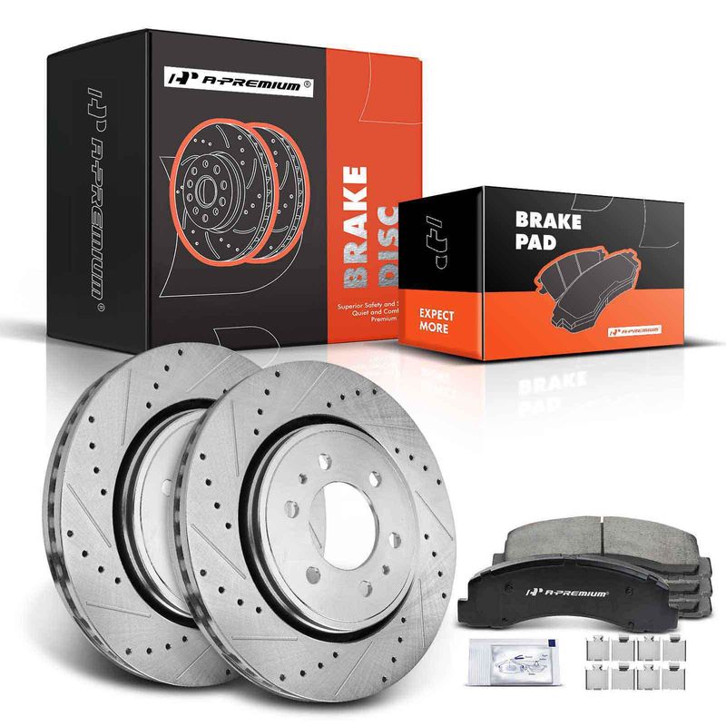 Front Drilled Rotors & Ceramic Brake Pads for Ford F-150 10-20 Lincoln