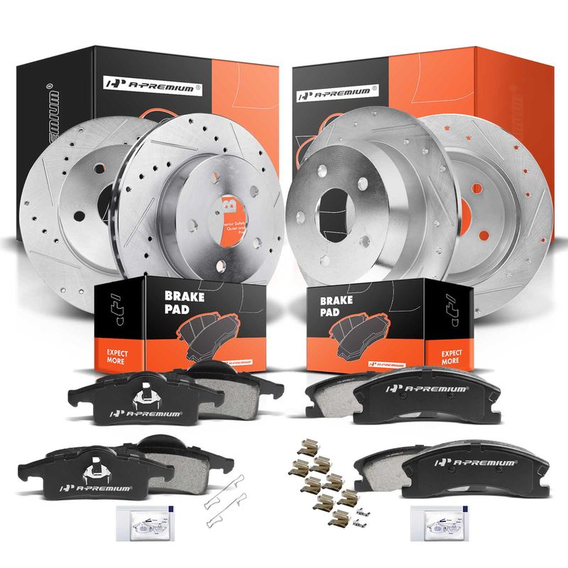 Front & Rear Drilled Rotors & Ceramic Brake Pads for Jeep Grand Cherokee 99-04