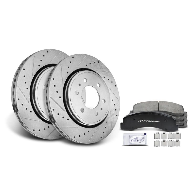 Front Drilled Rotors & Ceramic Brake Pads for Ford F-150 10-20 Lincoln