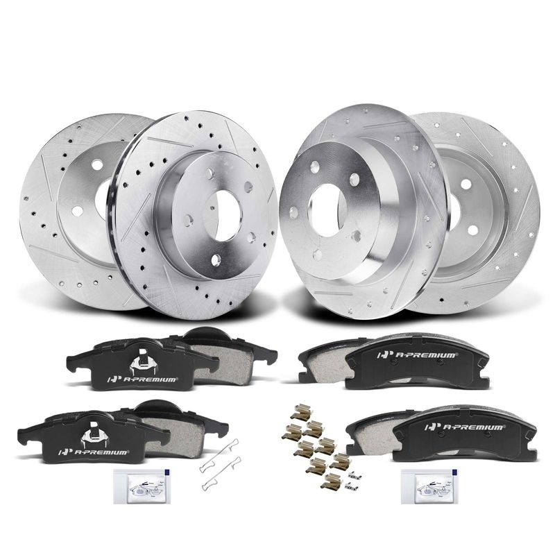 Front & Rear Drilled Rotors & Ceramic Brake Pads for Jeep Grand Cherokee 99-04