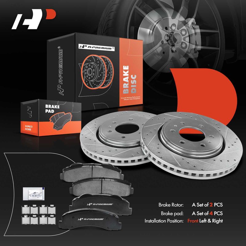 Front Drilled Rotors & Ceramic Brake Pads for Ford F-150 10-20 Lincoln
