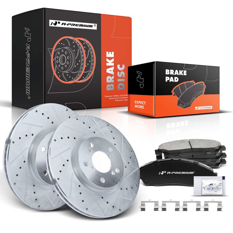 Front Drilled Rotors & Ceramic Brake Pads for Honda Pilot 09-15 Acura MDX RLX