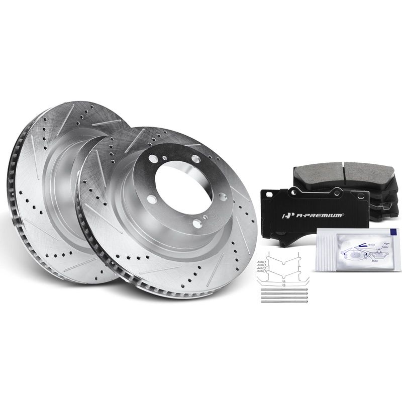 Front Drilled Rotors & Ceramic Brake Pads for Toyota Land Cruiser Tundra Lexus
