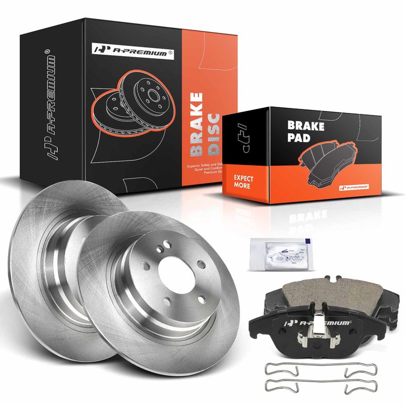 Rear Disc Brake Rotors & Ceramic Brake Pads for Mercedes-Benz C250 2010-2015