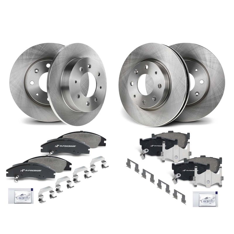 Front & Rear Disc Brake Rotors & Ceramic Brake Pads for Kia Spectra 2004-2009
