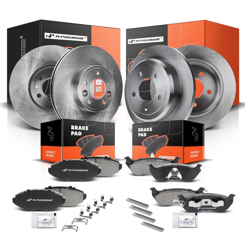 Front & Rear Disc Brake Rotors & Ceramic Brake Pads for Lincoln Town Car Mercury